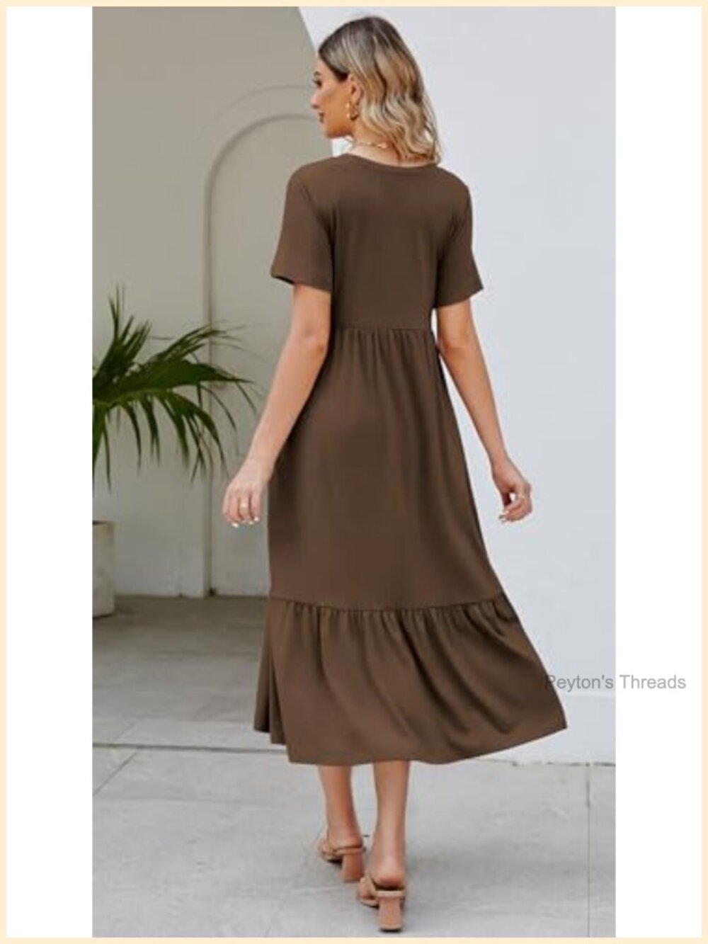 V Neck Swing Dress Flowy Tiered Maxi Beach Sundress with Pockets - Picture 4 of 6
